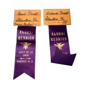 Vtg Alumni Reunion July 10/12 Ribbon 1970 Harvey N.D. Purple Class of 1935